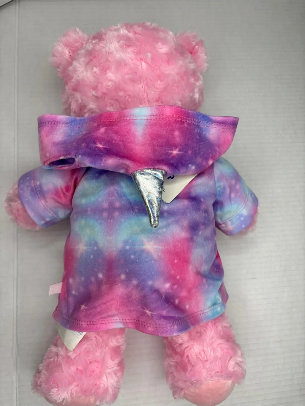 Build-A-Bear Pink heart nose  Bear in Rainbow Unicorn robe. New